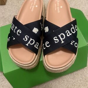 kate spade Black & Nude Crisscross Espadrille Slide Sandals